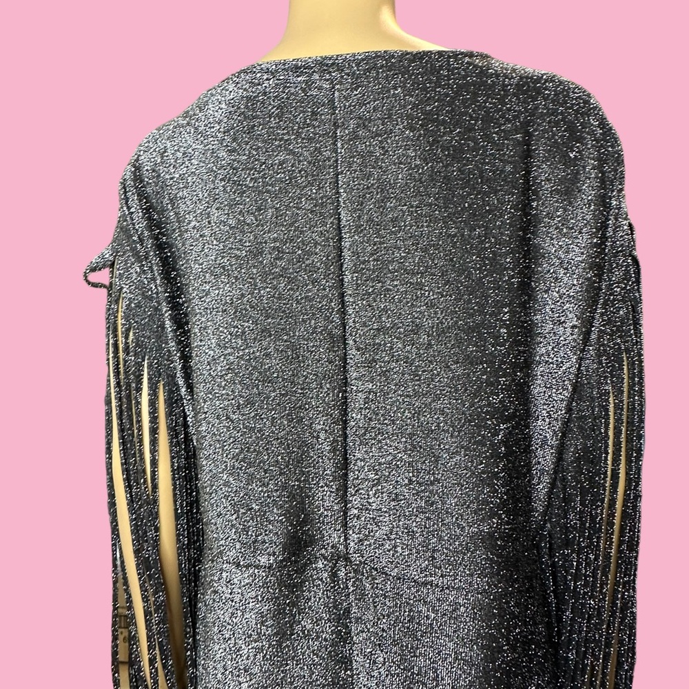 Womens Pencil Dress Glitter Black Size XL Knee Length Stretch Strappy Sleeve - Picture 5 of 16